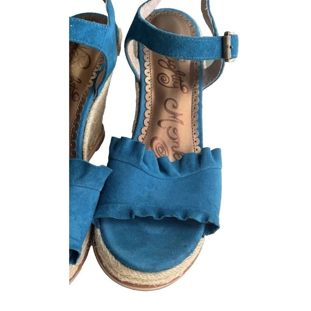 Naughty Monkey Blue Leather Espadrille Wedge Sandals Ruffle Ankle Strap US 8 - Picture 4 of 9